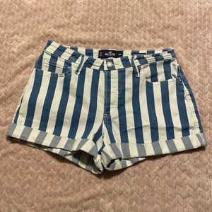 Hollister, denim pin-striped, no-zipper, four-button up, high-rise mom 3” shorts